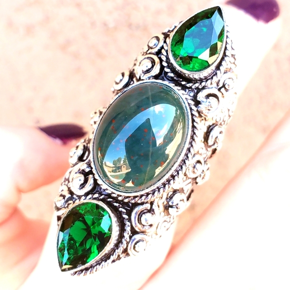 New Bloodstone and Peridot 925 Silver Statement Ring. - Picture 4 of 15